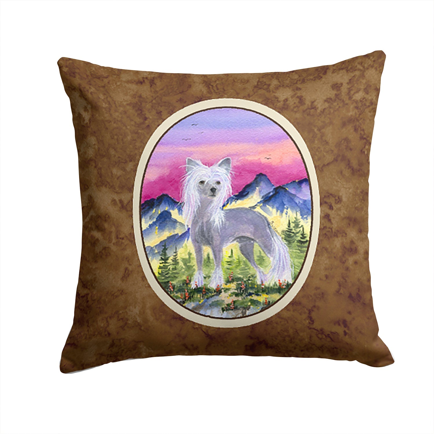 Chinese Crested Decorative Throw Pillow 14x14 Indoor Outdoor Accent Cushion, Fabric Cover with Insert for Sofa, Bed, Porch & Living Room