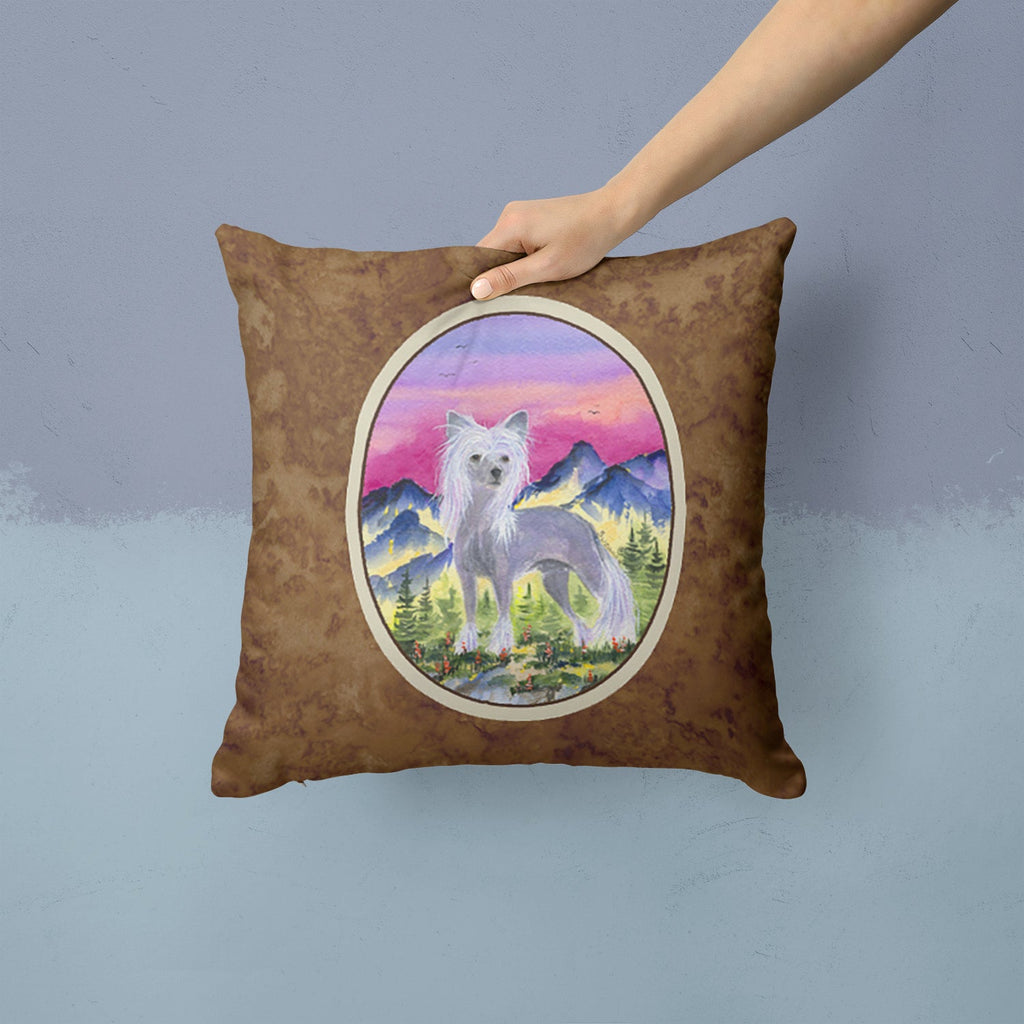Chinese Crested Decorative Throw Pillow 14x14 Indoor Outdoor Accent Cushion, Fabric Cover with Insert for Sofa, Bed, Porch & Living Room