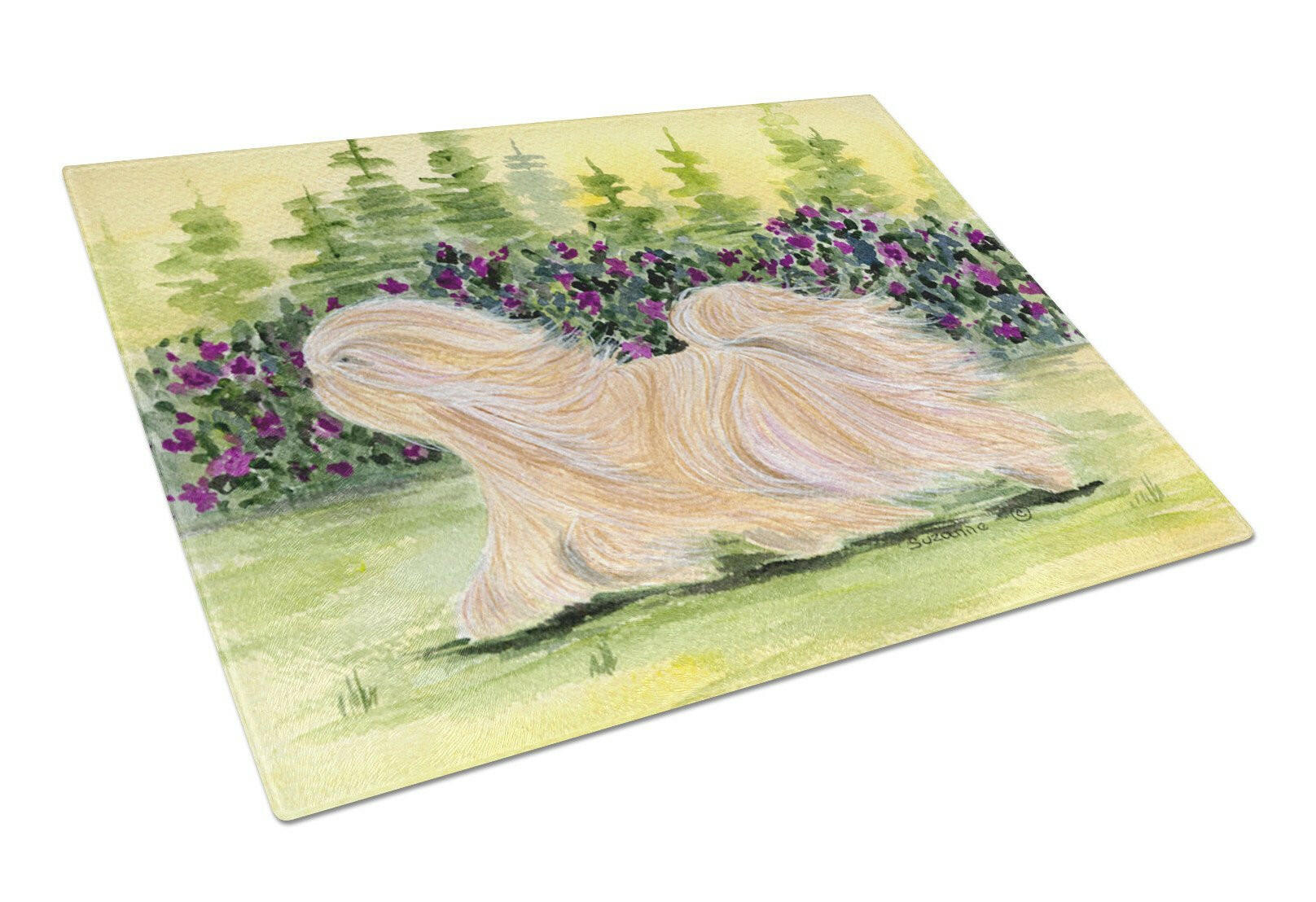 Lhasa Apso Cutting Board Tempered Glass Kitchen Cutting Surface, Heat Resistant Chopping, Non-Slip Feet, Food Prep & Serving