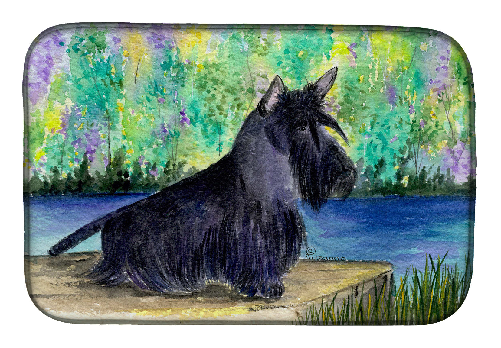 Scottish Terrier Dish Drying Mat Absorbent Dish Drying Mat Pad for Kitchen Counter Dish Drainer Mat for Countertop, 14 x 21", Multicolor