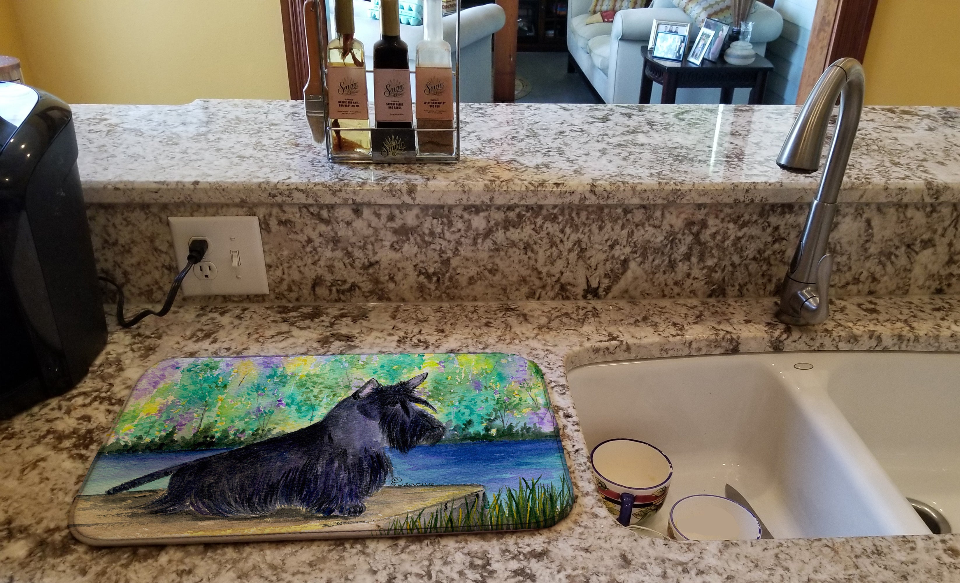 Scottish Terrier Dish Drying Mat Absorbent Dish Drying Mat Pad for Kitchen Counter Dish Drainer Mat for Countertop, 14 x 21", Multicolor