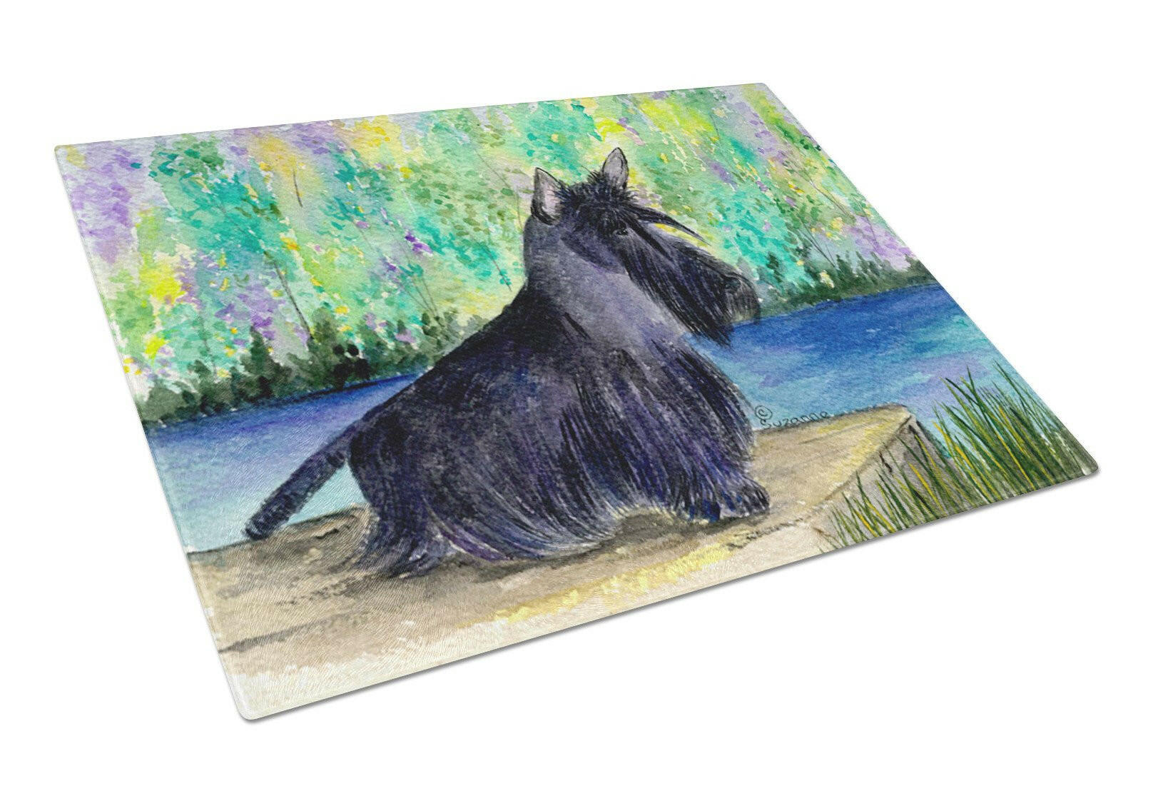 Scottish Terrier Cutting Board Tempered Glass Kitchen Cutting Surface, Heat Resistant Chopping, Non-Slip Feet, Food Prep & Serving