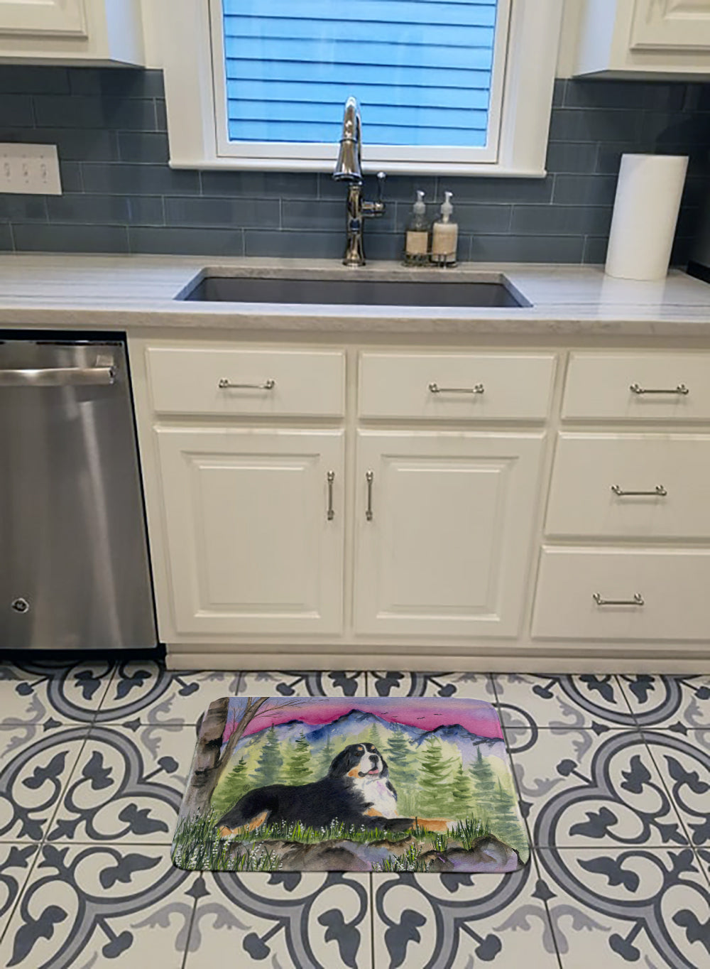 Bernese Mountain Dog Memory Foam Kitchen Mat Machine Washable Anti-Fatigue Cushion Comfort Bath or Kitchen Rug
