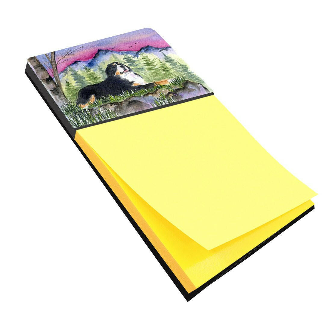 Bernese Mountain Dog Watercolor Sticky Note Holder Refillable Dispenser Desk Accessory 3x3 Pad Gift