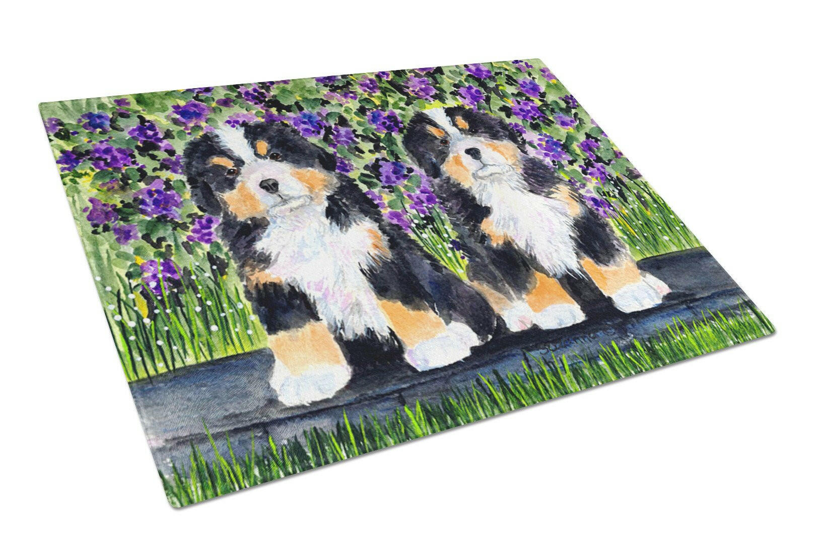 Bernese Mountain Dog Cutting Board Tempered Glass Kitchen Cutting Surface, Heat Resistant Chopping, Non-Slip Feet, Food Prep & Serving