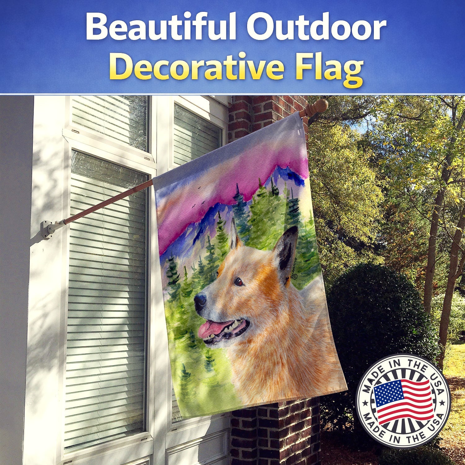 Australian Cattle Dog House Flag 28x40 Porch Sleeve Pole Decorative Outside Yard Banner Artwork Wall Hanging, Polyester