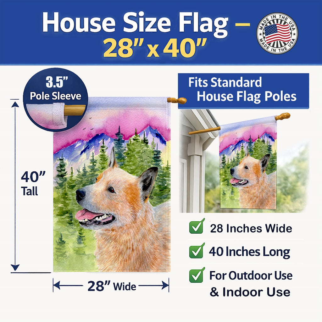 Australian Cattle Dog House Flag 28x40 Porch Sleeve Pole Decorative Outside Yard Banner Artwork Wall Hanging, Polyester