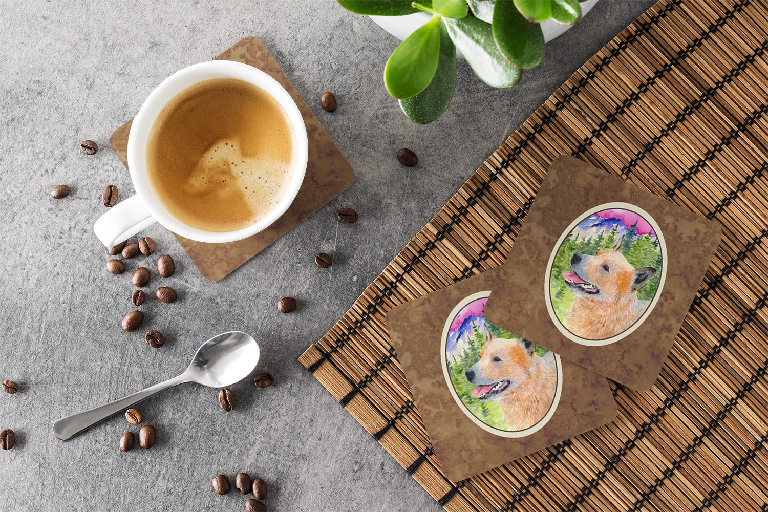 Australian Cattle Dog Foam Coasters Set of 4 Cup Coasters for Indoor Outdoor, Tabletop Protection, Anti Slip, Mouse pad Material