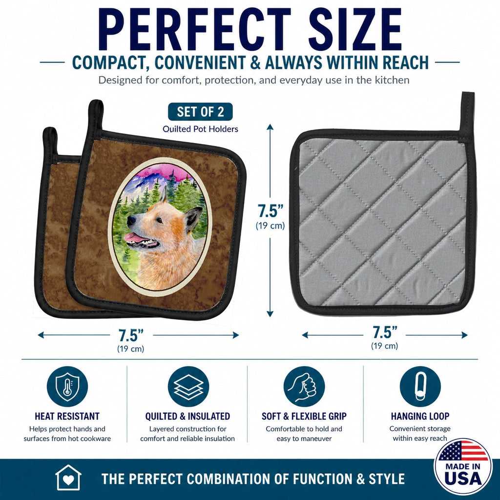 Australian Cattle Dog Pot Holder Set of 2 Heat Resistant Quilted Hot Pads 7.5 x 7.5 Inch, Insulated Kitchen Trivets for Cooking & Baking