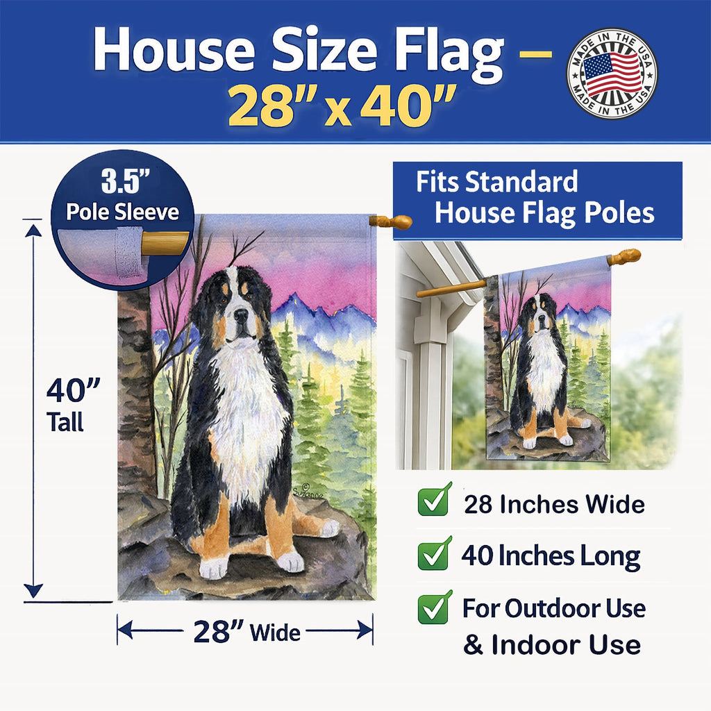 Bernese Mountain Dog House Flag 28x40 Porch Sleeve Pole Decorative Outside Yard Banner Artwork Wall Hanging, Polyester