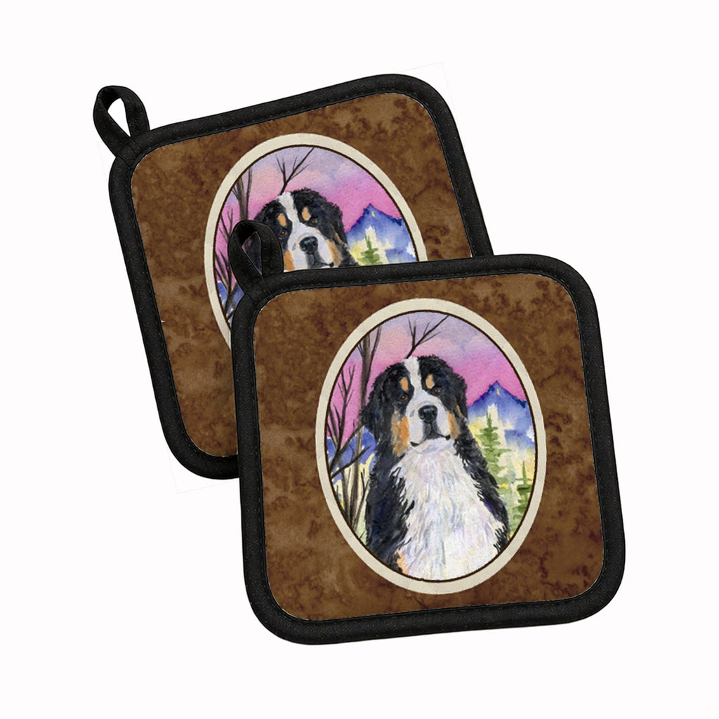 Bernese Mountain Dog Pot Holder Set of 2 Heat Resistant Quilted Hot Pads 7.5 x 7.5 Inch, Insulated Kitchen Trivets for Cooking & Baking
