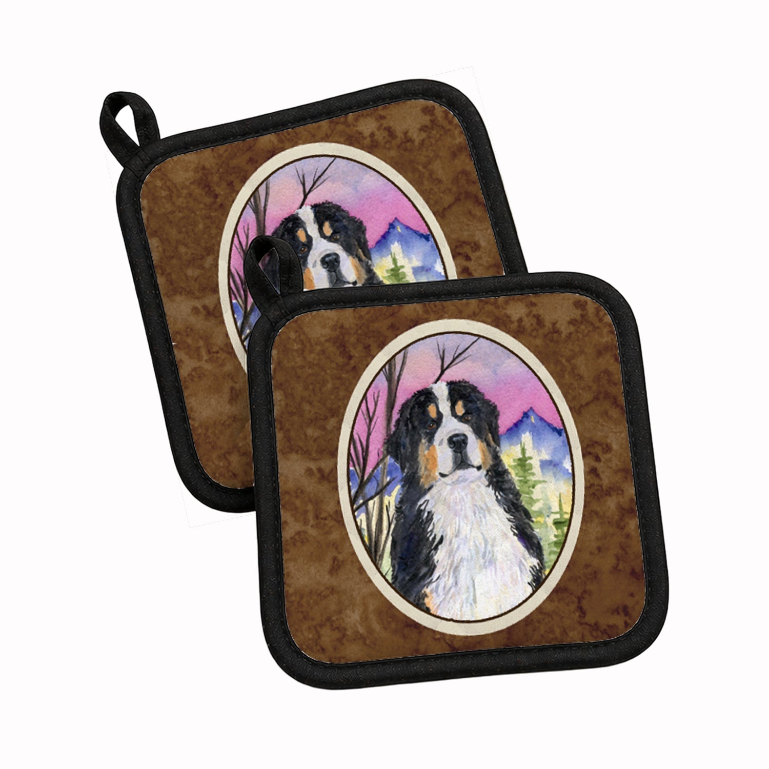 Bernese Mountain Dog Pot Holder Set of 2 Heat Resistant Quilted Hot Pads 7.5 x 7.5 Inch, Insulated Kitchen Trivets for Cooking & Baking
