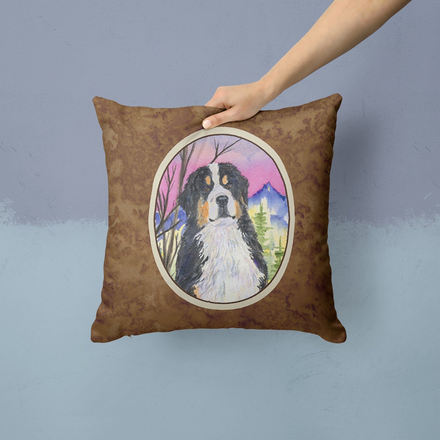 Bernese Mountain Dog Decorative Throw Pillow 14x14 Indoor Outdoor Accent Cushion, Fabric Cover with Insert for Sofa, Bed, Porch & Living Room