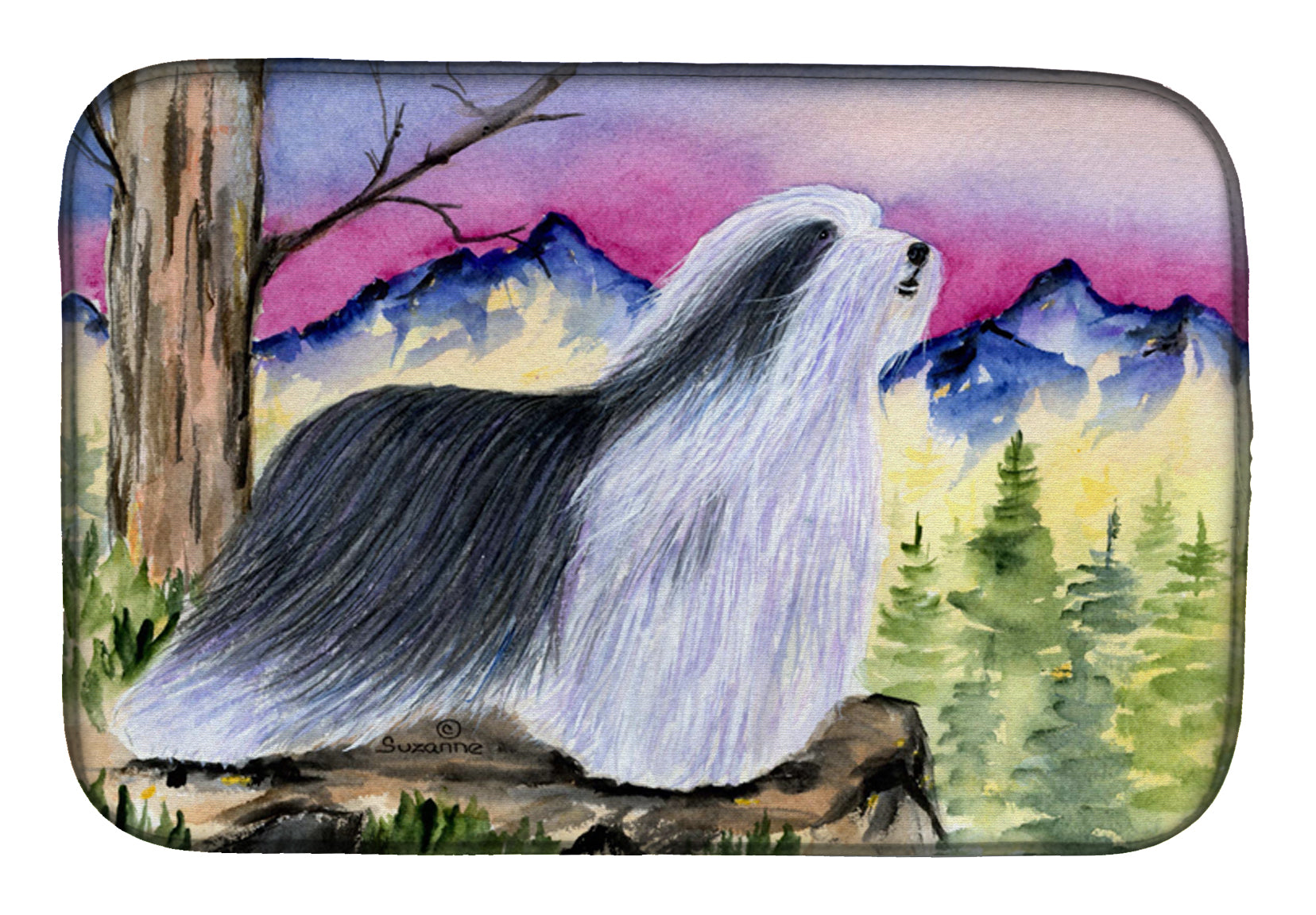 Bearded Collie Dish Drying Mat Absorbent Dish Drying Mat Pad for Kitchen Counter Dish Drainer Mat for Countertop, 14 x 21", Multicolor