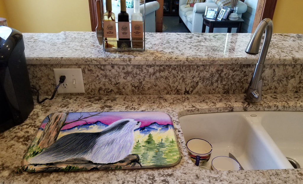 Bearded Collie Dish Drying Mat Absorbent Dish Drying Mat Pad for Kitchen Counter Dish Drainer Mat for Countertop, 14 x 21", Multicolor