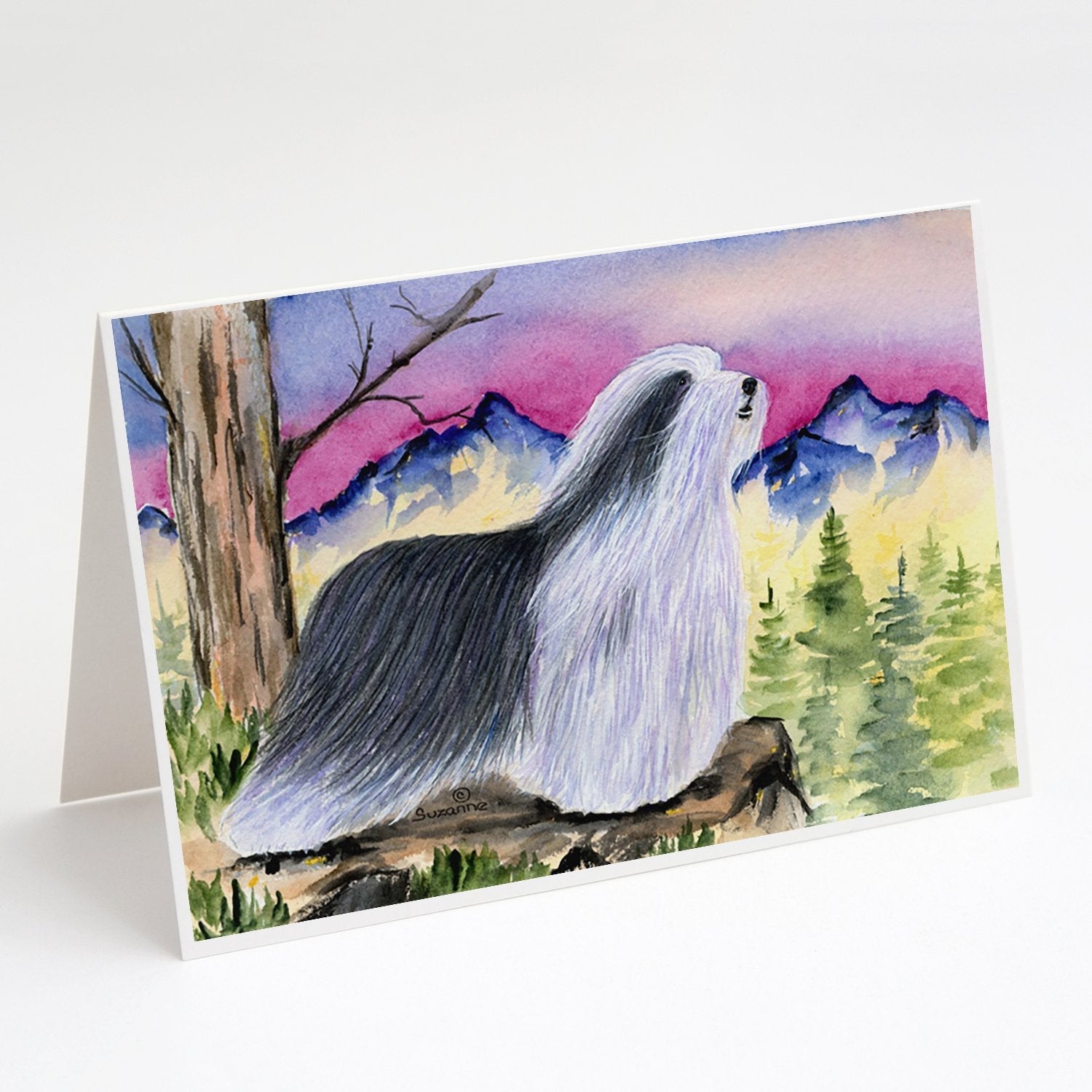 Bearded Collie Greeting Cards Pack of 8 Blank Cards with Envelopes Whimsical A7 Size 5x7