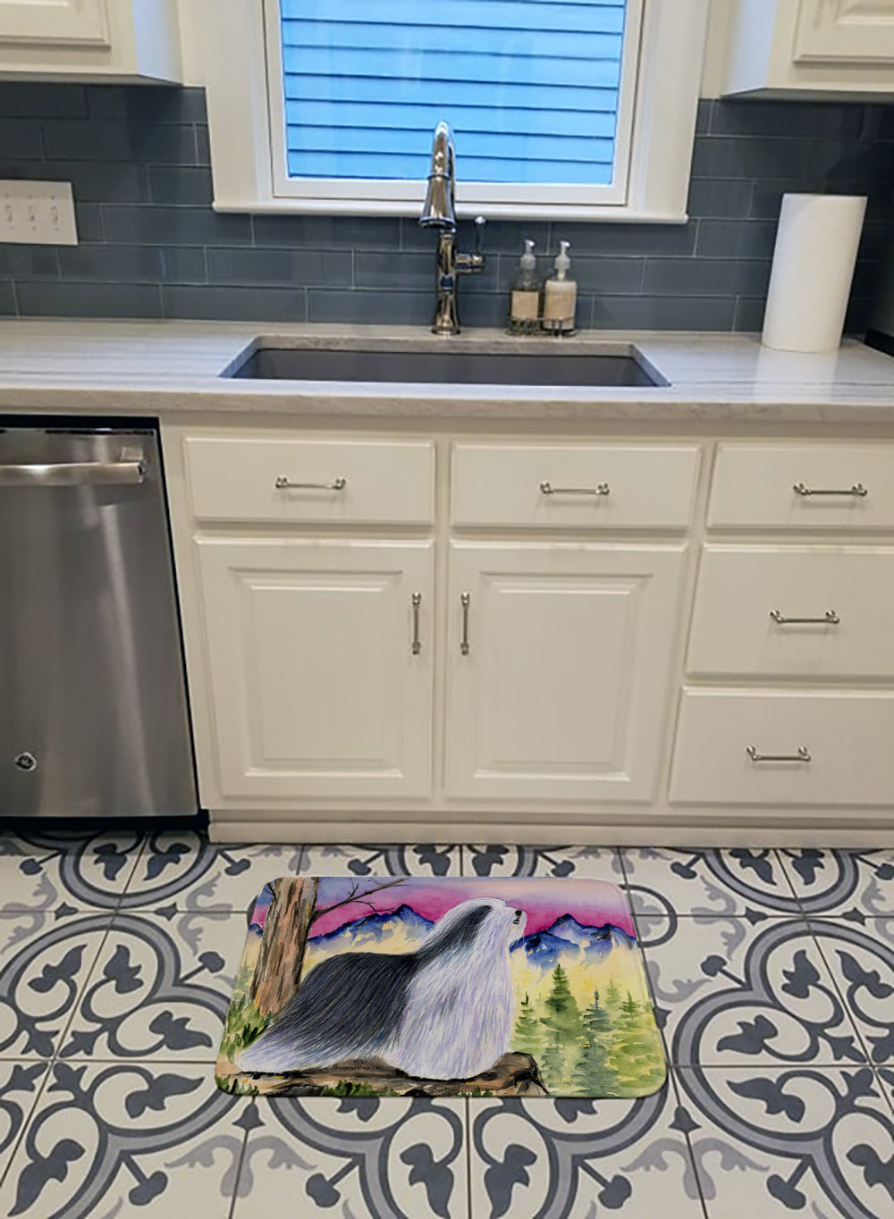 Bearded Collie Memory Foam Kitchen Mat Machine Washable Anti-Fatigue Cushion Comfort Bath or Kitchen Rug