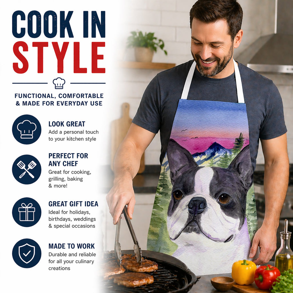 Boston Terrier Apron Cooking Kitchen Server Baking Crafts Gardening for Adult Women Men, Unisex, Large, Multicolor