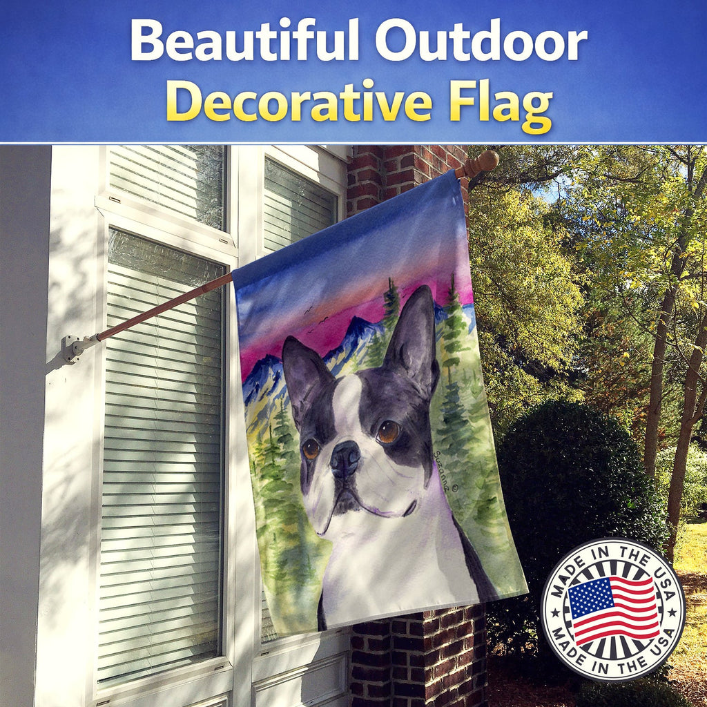 Boston Terrier House Flag 28x40 Porch Sleeve Pole Decorative Outside Yard Banner Artwork Wall Hanging, Polyester