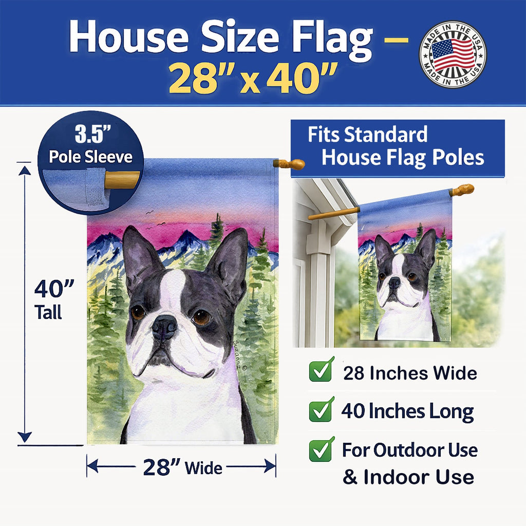 Boston Terrier House Flag 28x40 Porch Sleeve Pole Decorative Outside Yard Banner Artwork Wall Hanging, Polyester