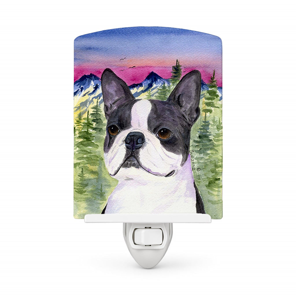 Boston Terrier Ceramic Night Light Compact, UL-Certified, Ideal for Bedroom, Bathroom, Nursery, Hallway, Kitchen, 6x4x3, Multicolor