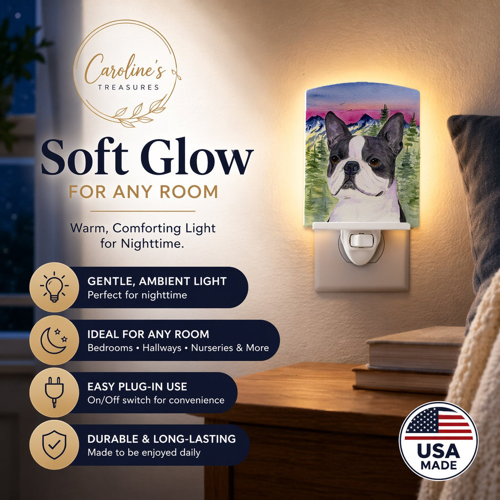 Boston Terrier Ceramic Night Light Compact, UL-Certified, Ideal for Bedroom, Bathroom, Nursery, Hallway, Kitchen, 6x4x3, Multicolor