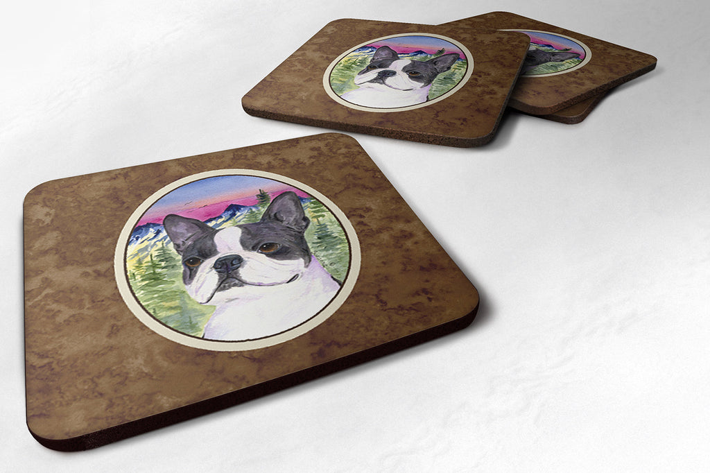 Boston Terrier Foam Coasters Set of 4 Cup Coasters for Indoor Outdoor, Tabletop Protection, Anti Slip, Mouse pad Material