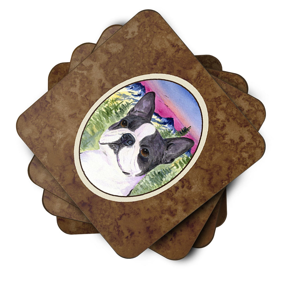 Boston Terrier Foam Coasters Set of 4 Cup Coasters for Indoor Outdoor, Tabletop Protection, Anti Slip, Mouse pad Material