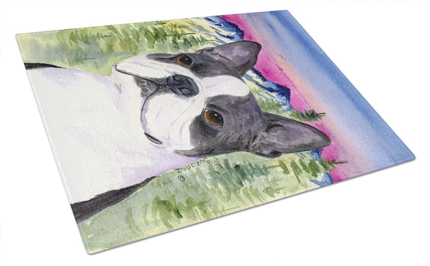 Boston Terrier Cutting Board Tempered Glass Kitchen Cutting Surface, Heat Resistant Chopping, Non-Slip Feet, Food Prep & Serving