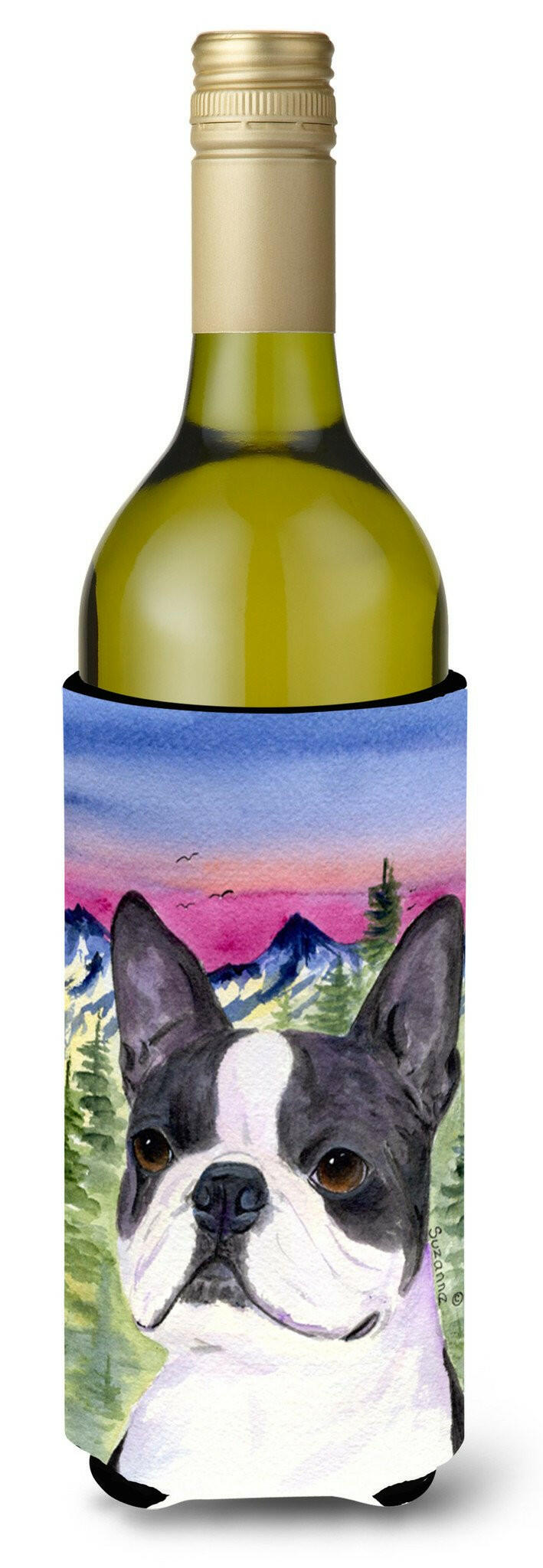 Boston Terrier Wine Bottle Hugger Gift Sleeve for Standard 750 ml Bottles, Insulated Reusable Also Fits Mini Shot & Pint Bottles
