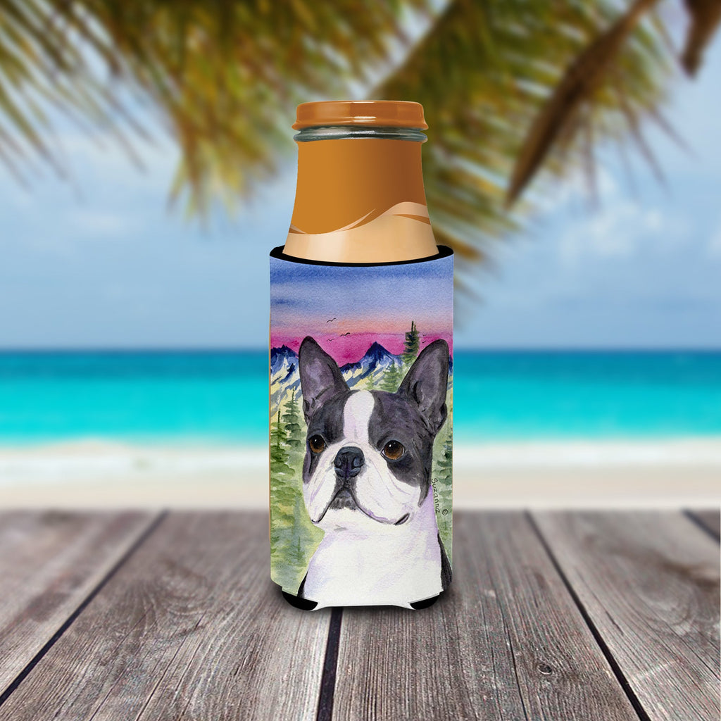 Boston Terrier Slim Can Hugger , Insulated Foam Hugger for 12 oz Slim Cans, Beer Bottles & Water Bottles, Printed in USA
