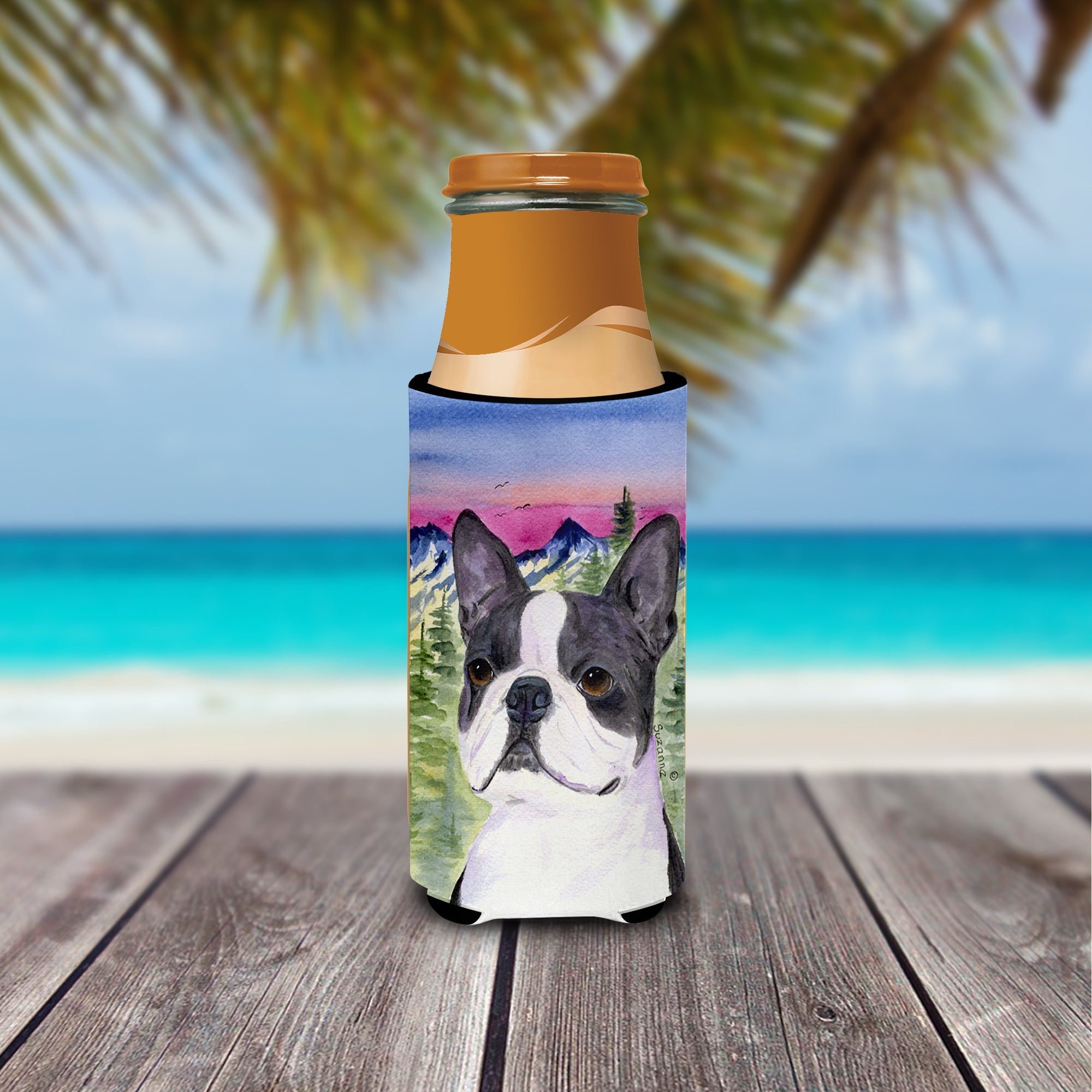 Boston Terrier Slim Can Hugger , Insulated Foam Hugger for 12 oz Slim Cans, Beer Bottles & Water Bottles, Printed in USA