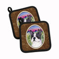 Boston Terrier Pot Holder Set of 2 Heat Resistant Quilted Hot Pads 7.5 x 7.5 Inch, Insulated Kitchen Trivets for Cooking & Baking