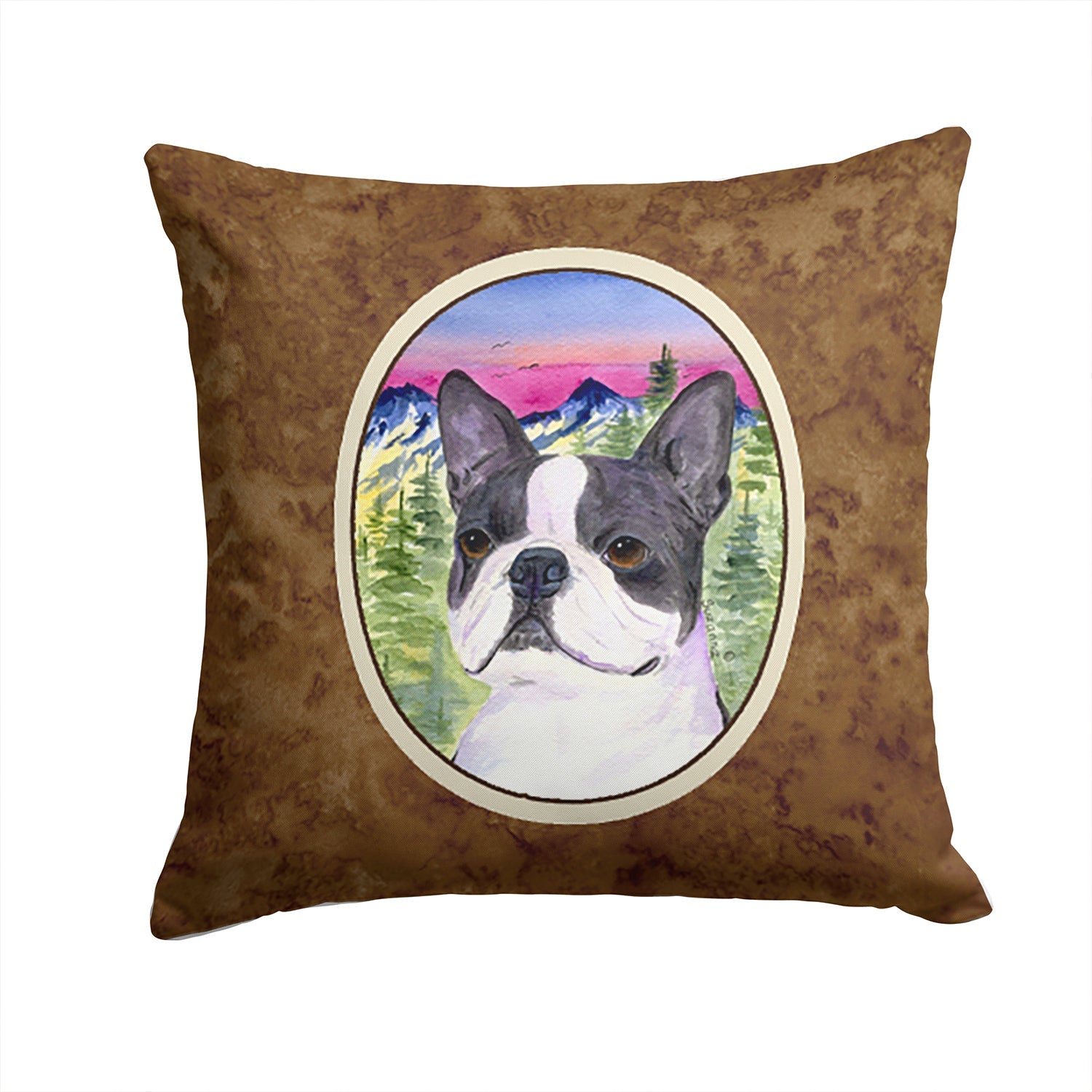 Boston Terrier Decorative Throw Pillow 14x14 Indoor Outdoor Accent Cushion, Fabric Cover with Insert for Sofa, Bed, Porch & Living Room