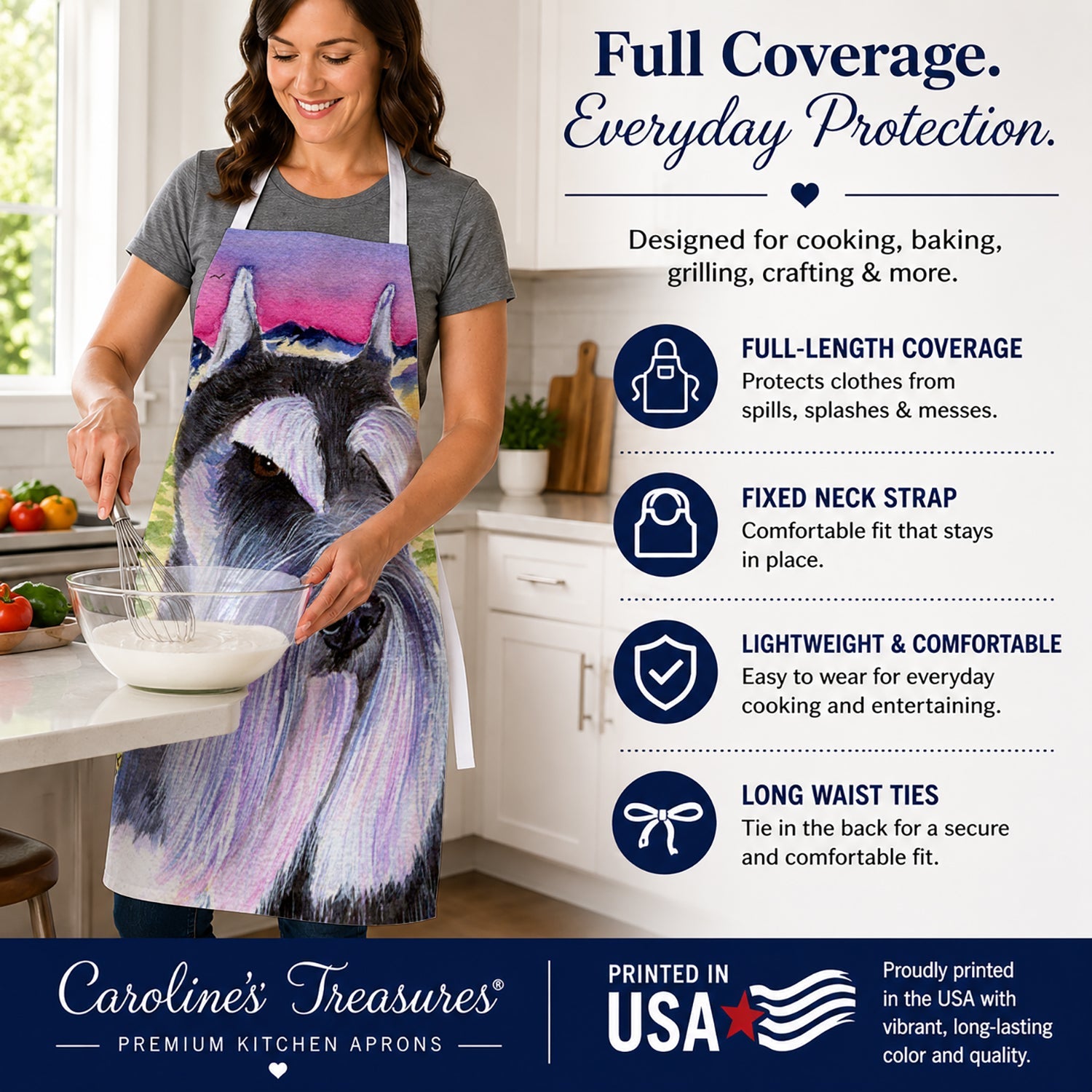 Schnauzer Apron Cooking Kitchen Server Baking Crafts Gardening for Adult Women Men, Unisex, Large, Multicolor