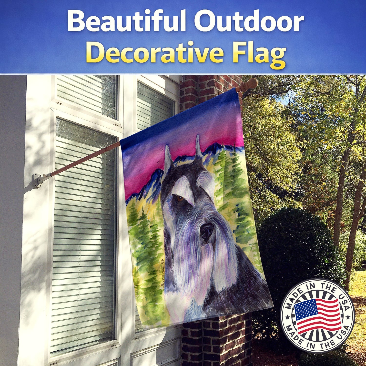 Schnauzer House Flag 28x40 Porch Sleeve Pole Decorative Outside Yard Banner Artwork Wall Hanging, Polyester