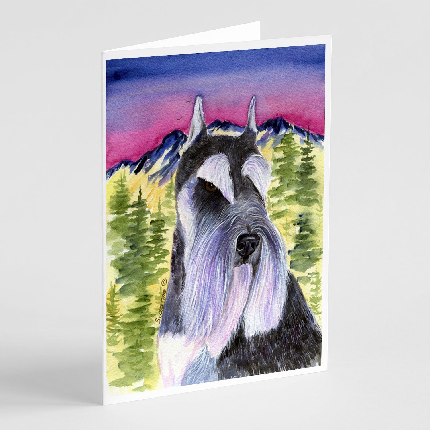 Schnauzer Greeting Cards Pack of 8 Blank Cards with Envelopes Whimsical A7 Size 5x7