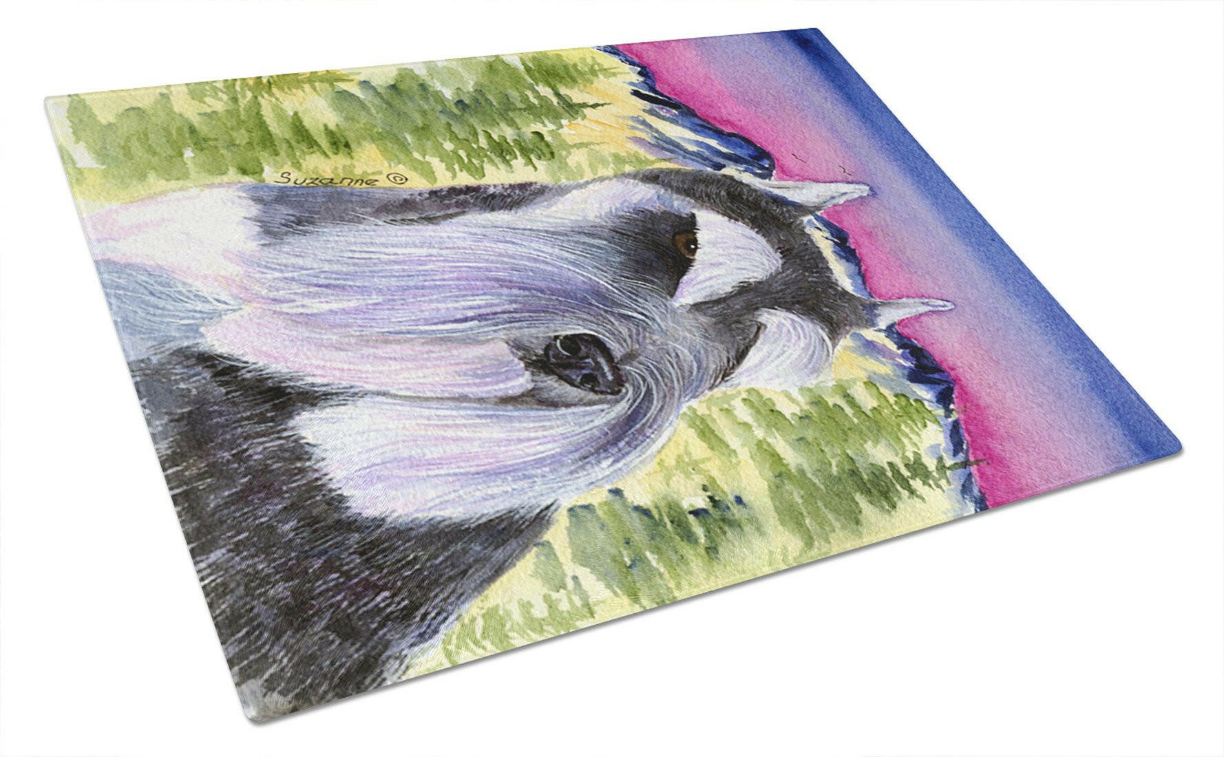 Schnauzer Cutting Board Tempered Glass Kitchen Cutting Surface, Heat Resistant Chopping, Non-Slip Feet, Food Prep & Serving