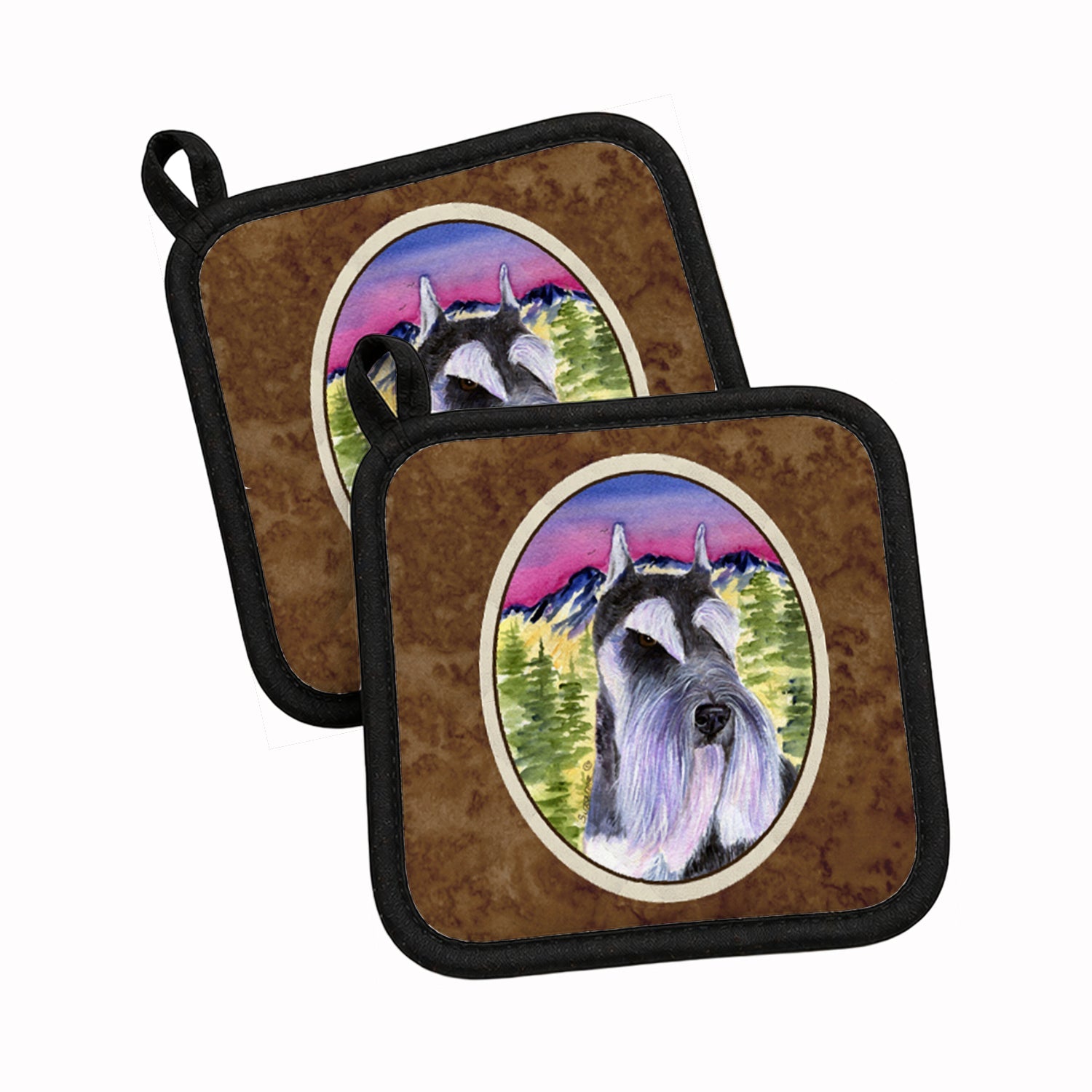 Schnauzer Pot Holder Set of 2 Heat Resistant Quilted Hot Pads 7.5 x 7.5 Inch, Insulated Kitchen Trivets for Cooking & Baking