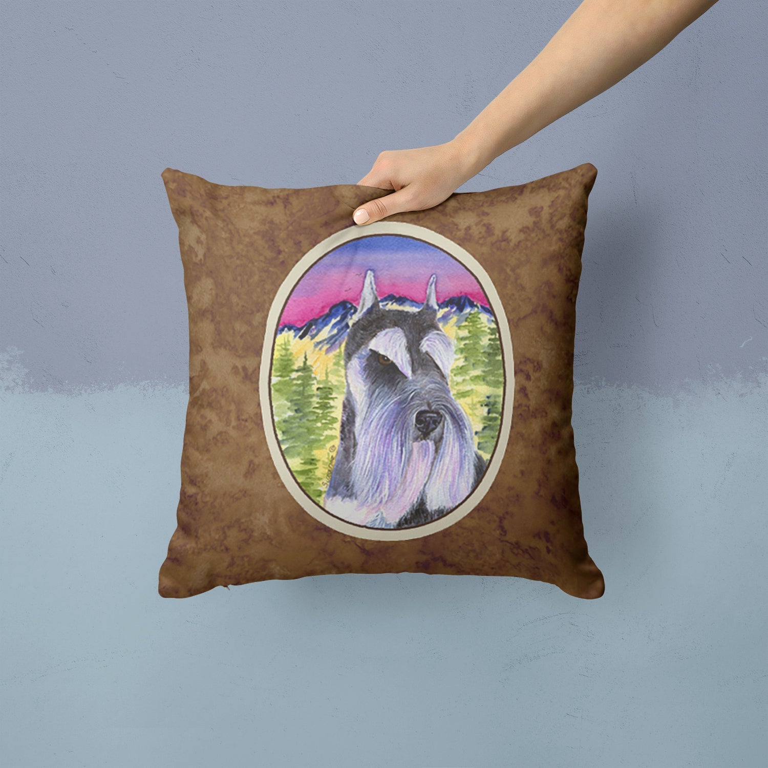 Schnauzer Decorative Throw Pillow 14x14 Indoor Outdoor Accent Cushion, Fabric Cover with Insert for Sofa, Bed, Porch & Living Room