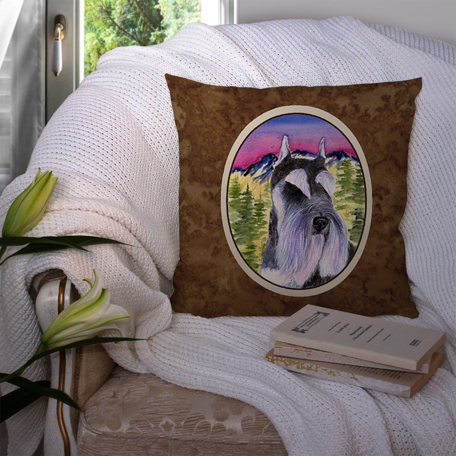 Schnauzer Decorative Throw Pillow 14x14 Indoor Outdoor Accent Cushion, Fabric Cover with Insert for Sofa, Bed, Porch & Living Room