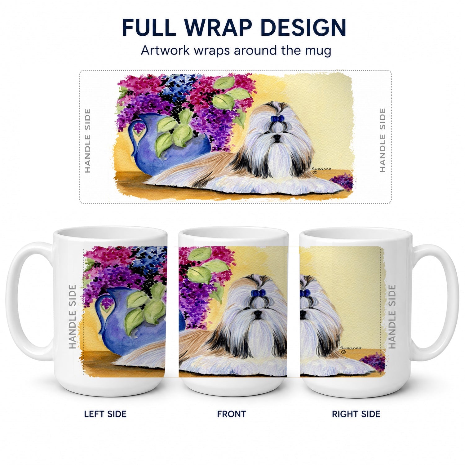Shih Tzu Ceramic Coffee Mug 15 oz Decorative Large C Handle Mug Cup for Tea, Cocoa Hot Chocolate