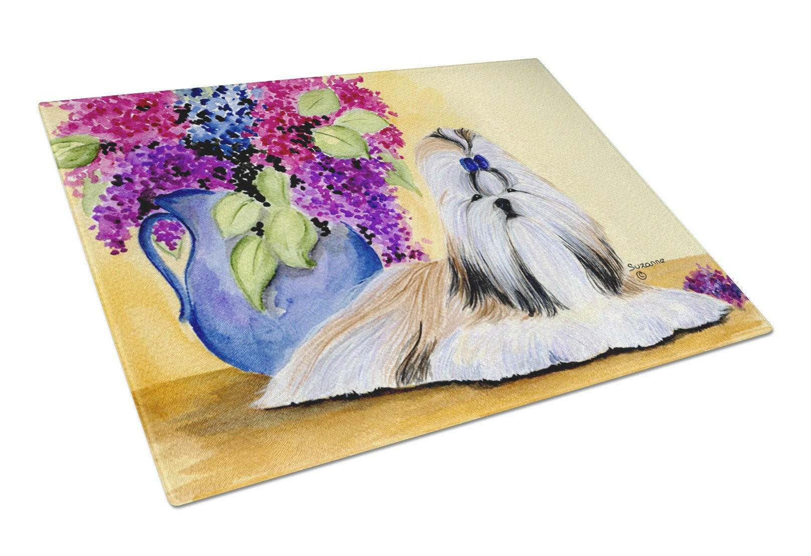 Shih Tzu Cutting Board Tempered Glass Kitchen Cutting Surface, Heat Resistant Chopping, Non-Slip Feet, Food Prep & Serving