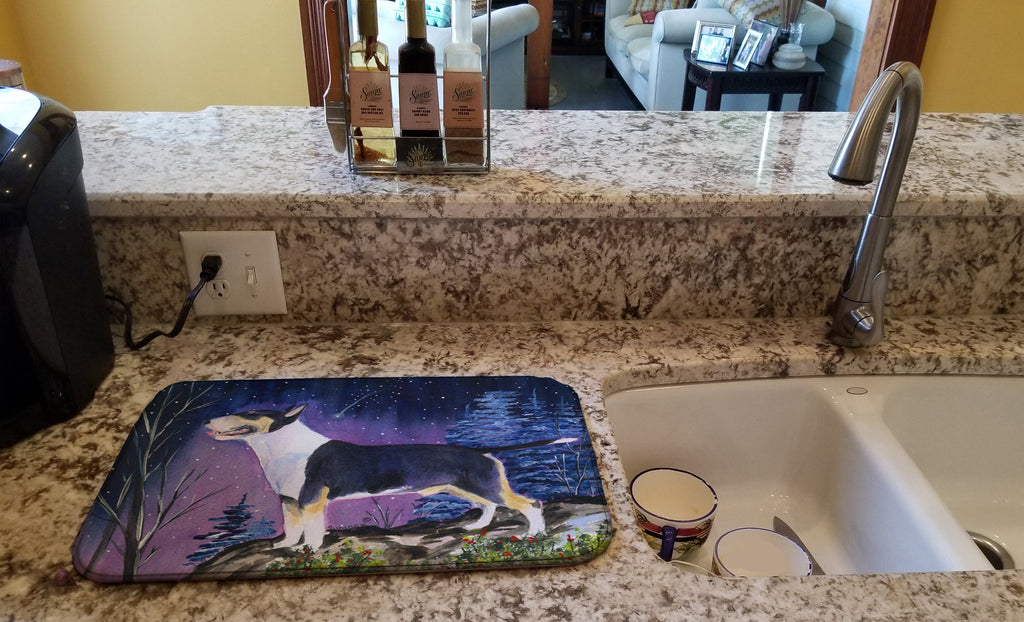 Bull Terrier Dish Drying Mat Absorbent Dish Drying Mat Pad for Kitchen Counter Dish Drainer Mat for Countertop, 14 x 21", Multicolor