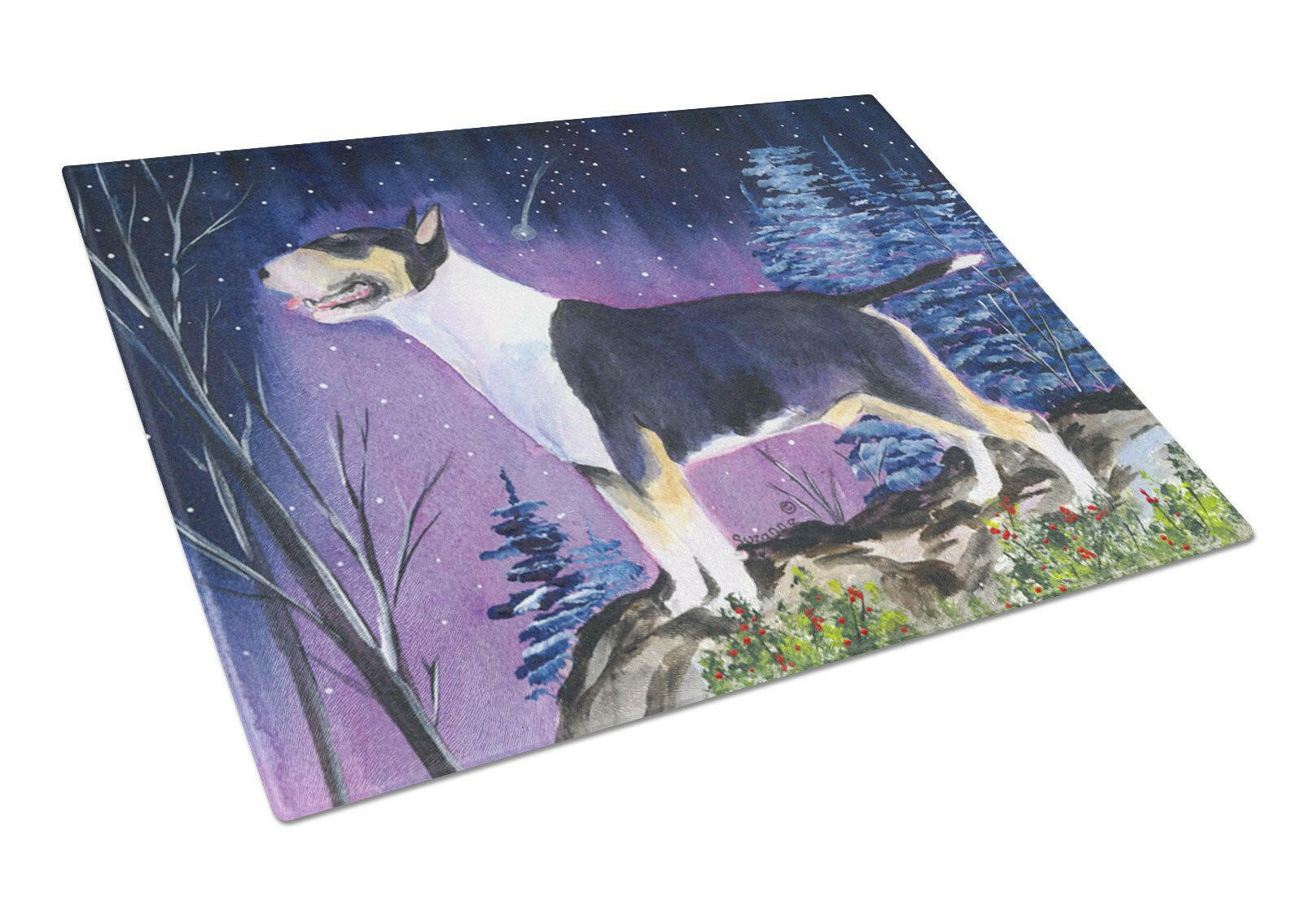 Bull Terrier Cutting Board Tempered Glass Kitchen Cutting Surface, Heat Resistant Chopping, Non-Slip Feet, Food Prep & Serving