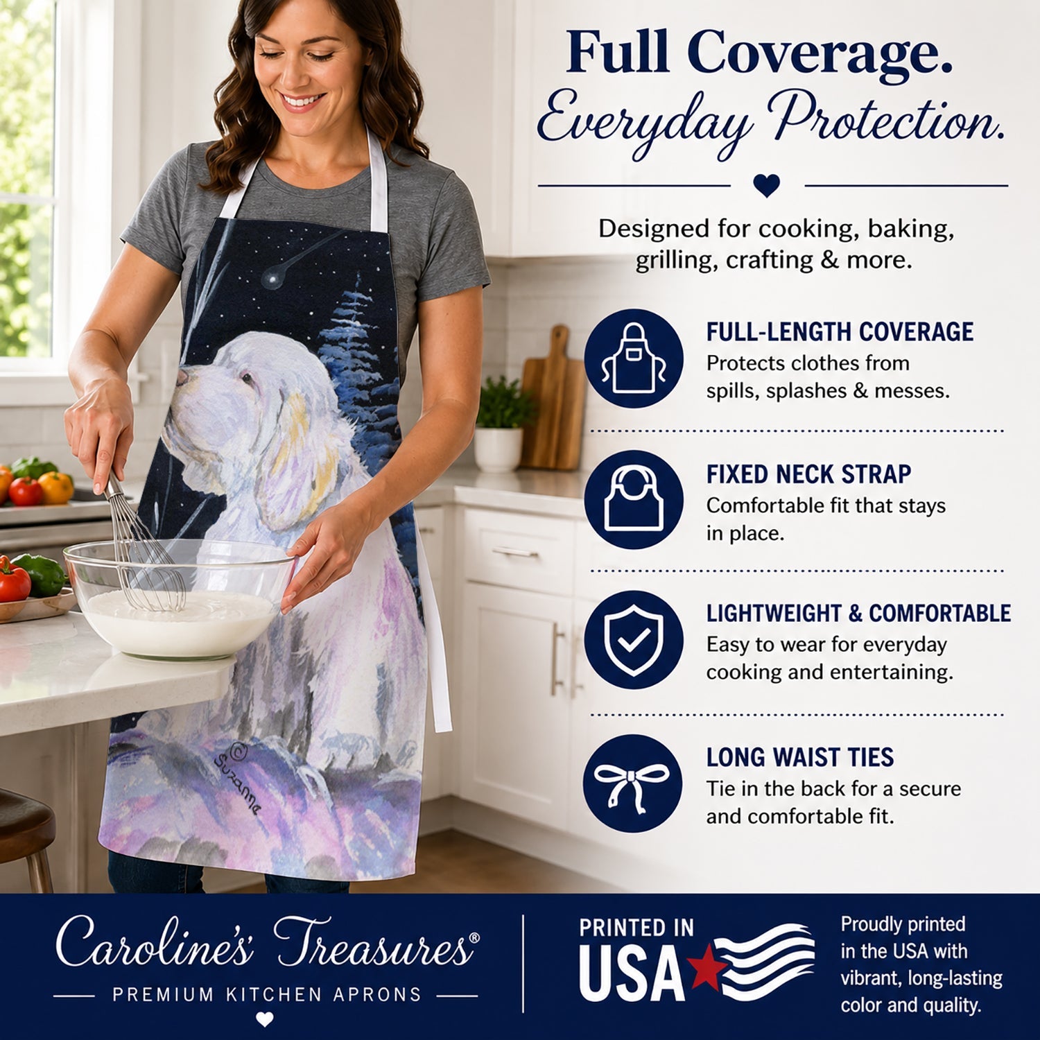 Clumber Spaniel Apron Cooking Kitchen Server Baking Crafts Gardening for Adult Women Men, Unisex, Large, Multicolor