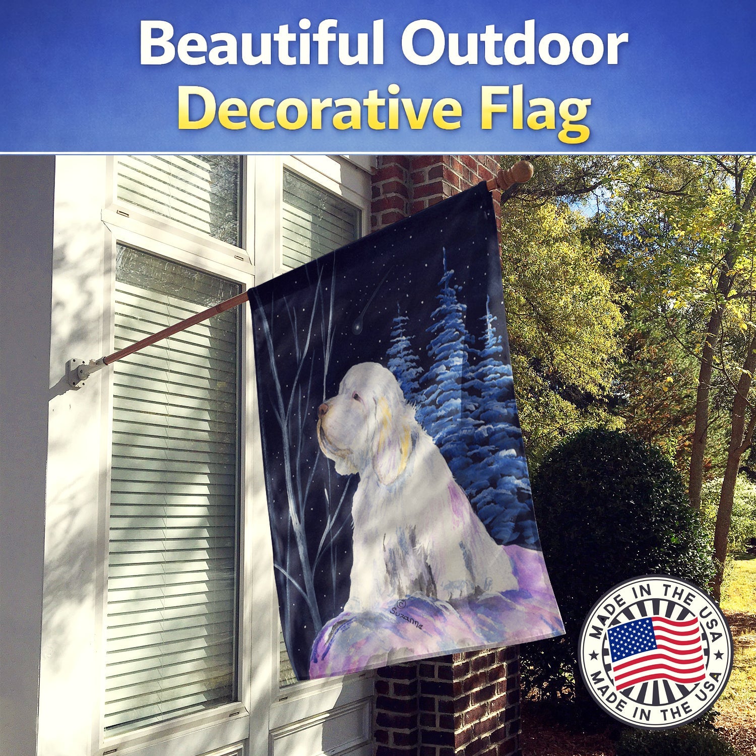 Clumber Spaniel House Flag 28x40 Porch Sleeve Pole Decorative Outside Yard Banner Artwork Wall Hanging, Polyester