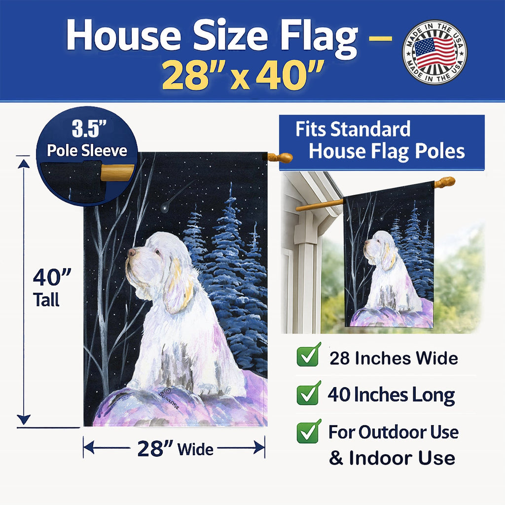 Clumber Spaniel House Flag 28x40 Porch Sleeve Pole Decorative Outside Yard Banner Artwork Wall Hanging, Polyester