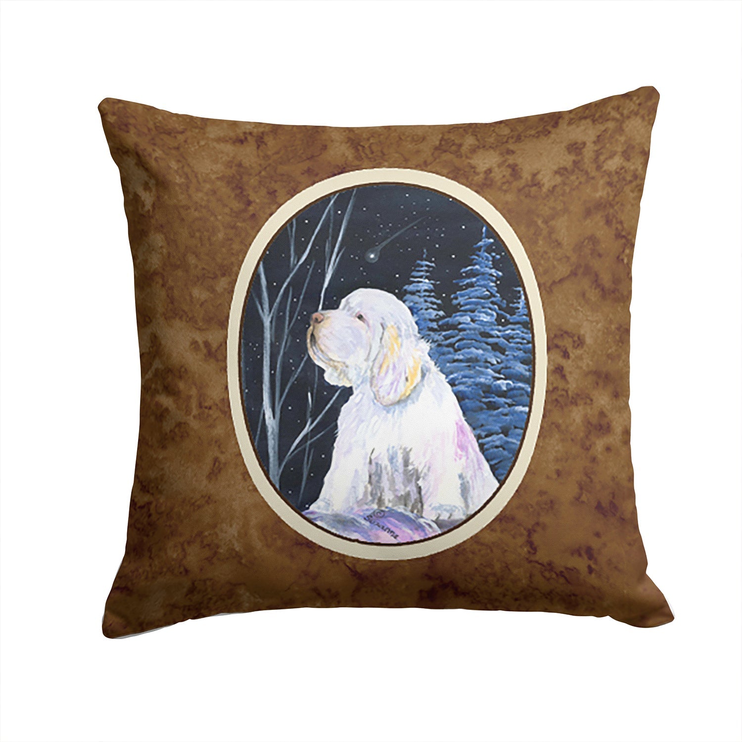 Clumber Spaniel Decorative Throw Pillow 14x14 Indoor Outdoor Accent Cushion, Fabric Cover with Insert for Sofa, Bed, Porch & Living Room