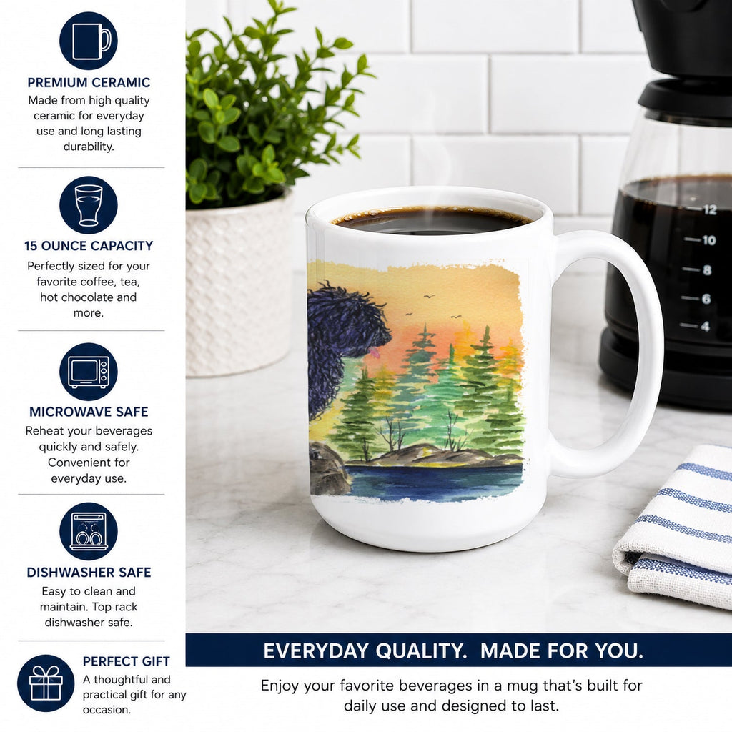 Puli Ceramic Coffee Mug 15 oz Decorative Large C Handle Mug Cup for Tea, Cocoa Hot Chocolate